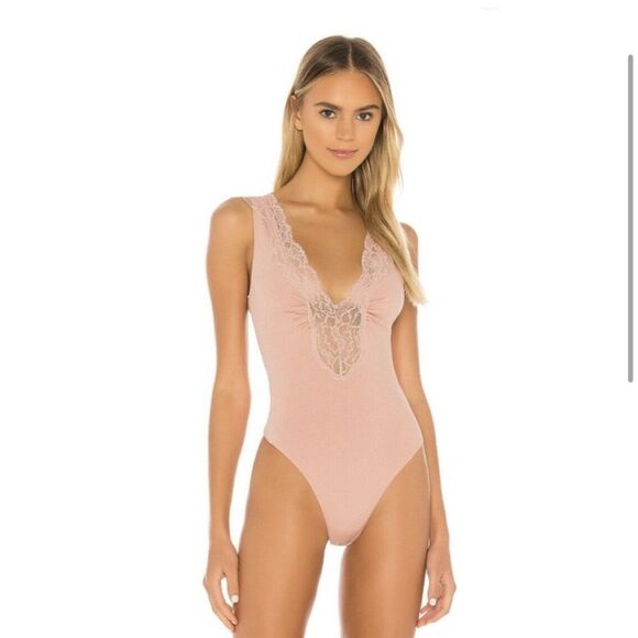 Free People First Call Bodysuit Mauve Pink Lace Sleeveless Basic L - Picture 3 of 10